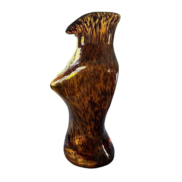Amber Tortoise Shell or Leopard Murano Glass Vase Woman’s Torso - Picture 2 of 8